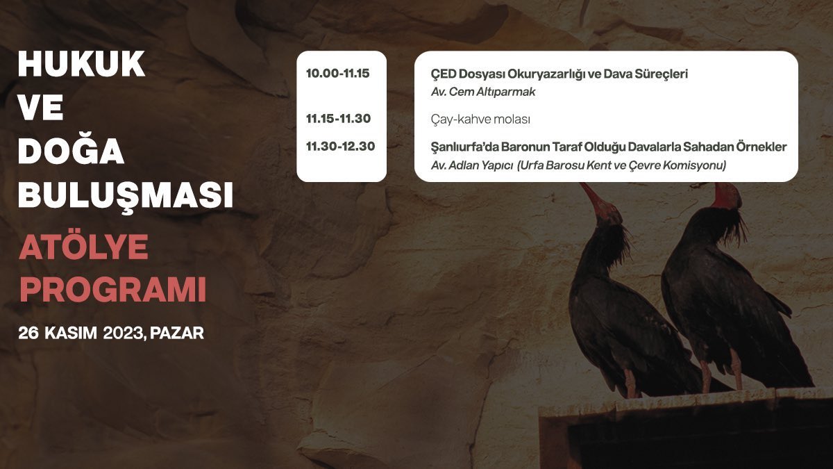UrfaBarosu's tweet photo. Baromuz Kent ve Çevre Komisyonu Doğa Derneği ve Pelda Derneği işbirliği ile 25-26 Kasım 2023 tarihlerinde Doğa Derneği Hukuk danışmanları Av. Özlem Altıparmak ve Av. Cem Altıparmak koordinatörlüğünde atölye düzenlenecektir.

Doğa savunuculuğundaki deneyimlerin paylaşılması, doğa savunusunda hukuku etkin olarak kullanmak doğa çevre ve iklim okur yazarlığını geliştirmek ve saha bilgisini  arttırmak konulu atölye çalışmasına meslektaşlarımızın katılımını bekler saygılarımızı sunarız.

Kayıt İçin Aşağıdaki bağlantıyı kullanabilirsiniz 
https://t.co/yRbMsq8yd6

İletişim: 
kurs@dogadernegi.org
Ahmet Doğan: +90 507 451 23 41