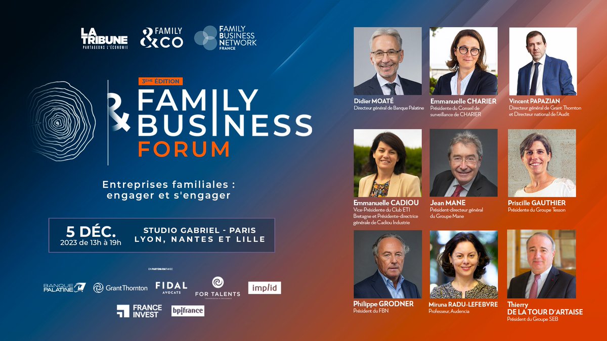 La Tribune Evénements (@latribuneevents) on Twitter photo #FamilyandBusinessForum - Rendez-vous mardi 5 décembre à Paris au Studio Gabriel pour un forum animé par la rédaction de <a href="/LaTribune/">La Tribune</a> et les meilleurs témoins et experts de cet écosystème.
Programme et inscription👉 family-and-business-forum.fr #FamilyandBusinessForum - Rendez-vous mardi 5 décembre à Paris au Studio Gabriel pour un forum animé par la rédaction de <a href="/LaTribune/">La Tribune</a> et les meilleurs témoins et experts de cet écosystème.
Programme et inscription👉 family-and-business-forum.fr