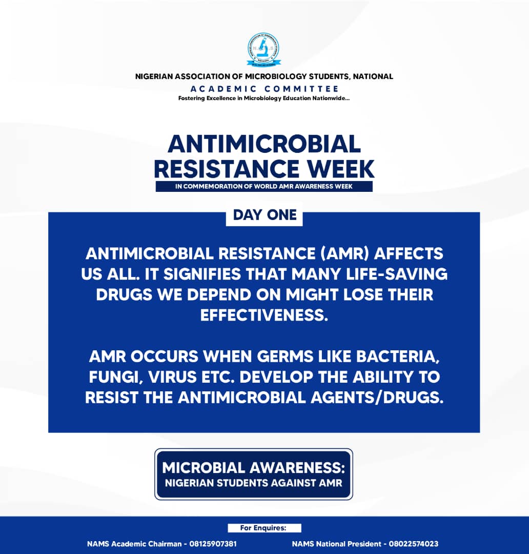 phee_ebs's tweet photo. Nigerian Students Against AMR: AMR jeopardizes life-saving drugs we rely on daily. It occurs when bacteria, fungi, and viruses develop resistance to antimicrobial drugs. As students, we raise awareness and promote responsible antibiotic use for a healthier Nigeria. https://t.co/qGlfKLcDBu