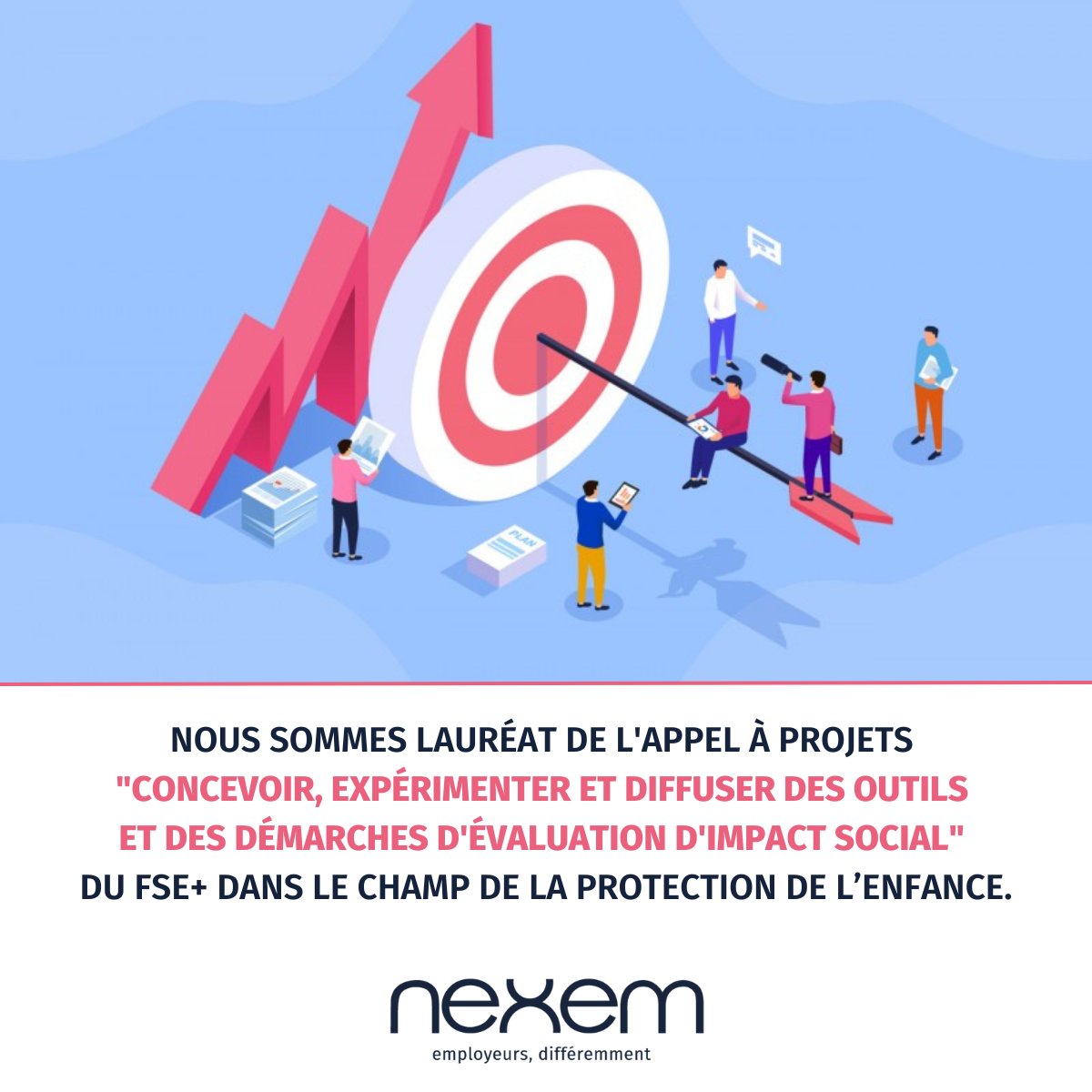 Nexem_actu's tweet photo. ✨ Nous sommes très heureux d’avoir été sélectionné pour faire partie des 9 lauréats de l'appel à projets "Concevoir, expérimenter et diffuser des outils et des démarches d'évaluation d'impact social" du Fonds social européen + dans le champ de la protection de l’enfance. https://t.co/iZTaHfRofQ
