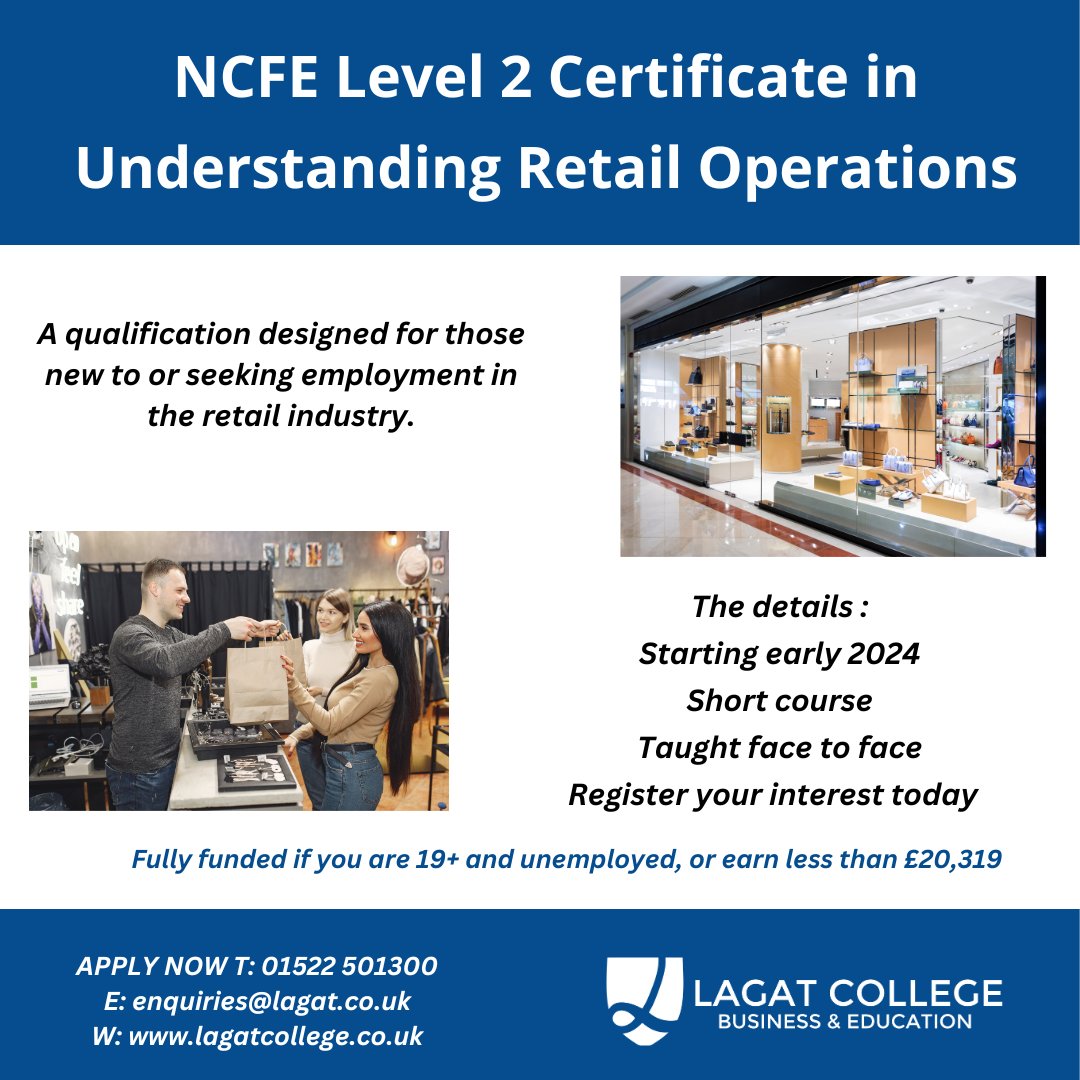 Looking to get into a #career in #retail? Or looking to get qualified in this sector?
Why not join our course in January?
#retail #freecourse #L2 #newyearnewstart
