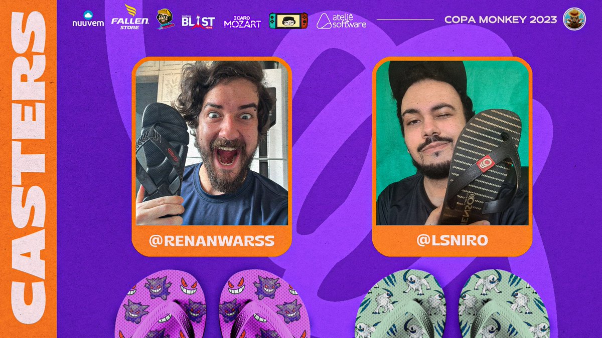 brunomonkey22's tweet photo. Os nossos maravilhosos Casters, as almas desta comunidade insana, começaram a dar as caras na Copa Monkey!
E calçando seus chinelos os Casters @renanwarss e @Lsniro trazem a diversão pra galera.
A hypeeee só aumenta! Quem mais vai calçar este chinelo?
#copamonkey https://t.co/MRHSNCev8f