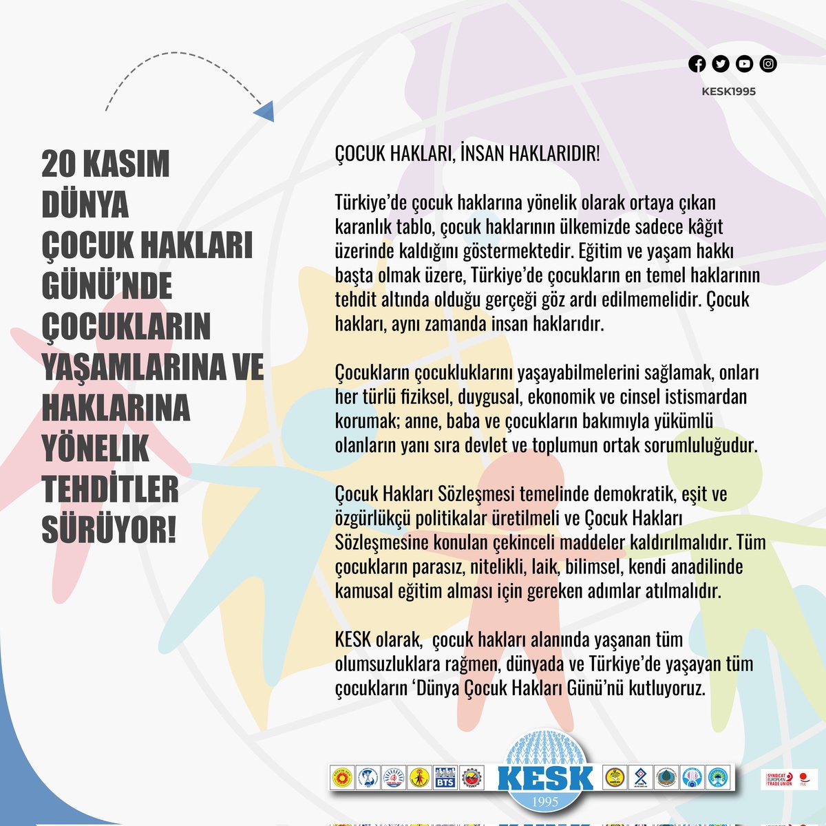 Çocuk hakları, insan haklarıdır!
#20Kasım 
#DünyaÇocukHaklarıGünü