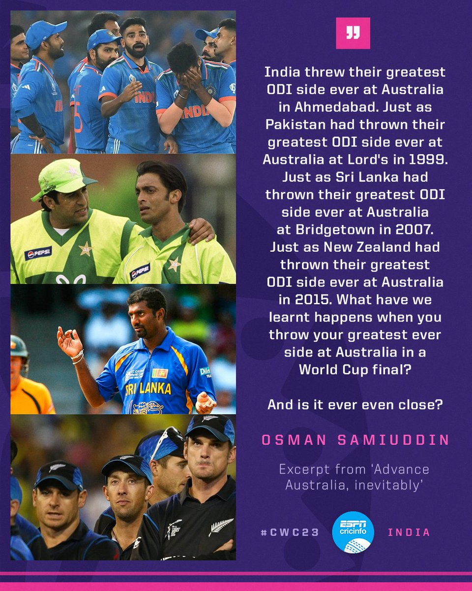 "When somebody asks how Australia won the ODI World Cup in 2023, or any World Cup hereafter, that's the answer. They won the World Cup because Australia"

<a href="/OsmanSamiuddin/">Osman Samiuddin</a> writes ✍ es.pn/3R6HXJg #INDvAUS #CWC23