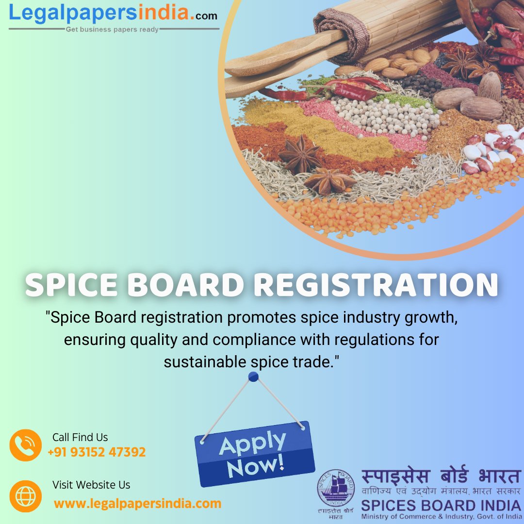 LegalPapersInd's tweet image. "Empower your spice venture with swift Spice Board registration through LegalPapersIndia. Navigate legalities effortlessly for quality assurance and market credibility. Elevate your spice business today! #SpiceBoardRegistration #LegalPapersIndia #SpiceIndustry #BusinessCompliance