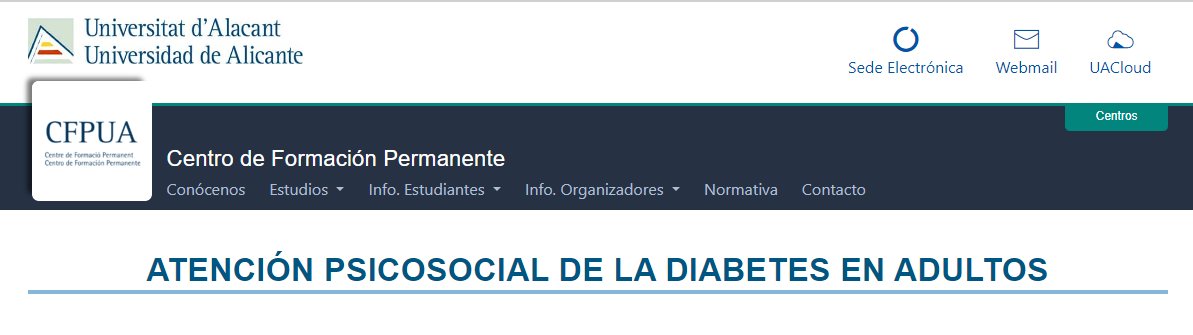 Marina Beléndez, <a href="/InakiLorente/">Iñaki Lorente</a> y un servidor, hemos preparado un curso, de 25h, con mucha ilusión para profesionales que trabajan con adultos con #diabetesp sobre aspectos psicosociales.
Más info en cfp.ua.es/es/cursos/2023… 

Estaremos encantad@s de recibiros.
Ánimo.