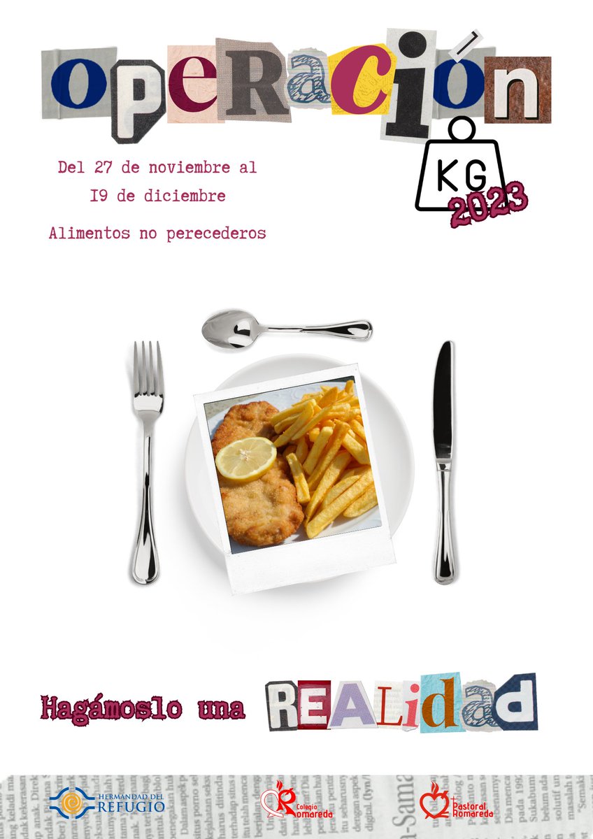 ColegioRomareda's tweet photo. 🥫ᔕOᑭEᖇᗩᑕIóᑎ KIᒪOᔕ𝟮𝟬𝟮𝟯

🗓️#ilascargadas para preparar la #operaciónkilo2023
Del 27 de #NOVIEMBRE al 19 #Diciembre

⛔Recuerda, alimentos NO perecederos

🫴Lo #recaudado será entregado a la @HermandaddelRefugioZaragoza

🍽️🧃💞
 #pastoral #colegioromaredapastoral https://t.co/JQkicmDPHq