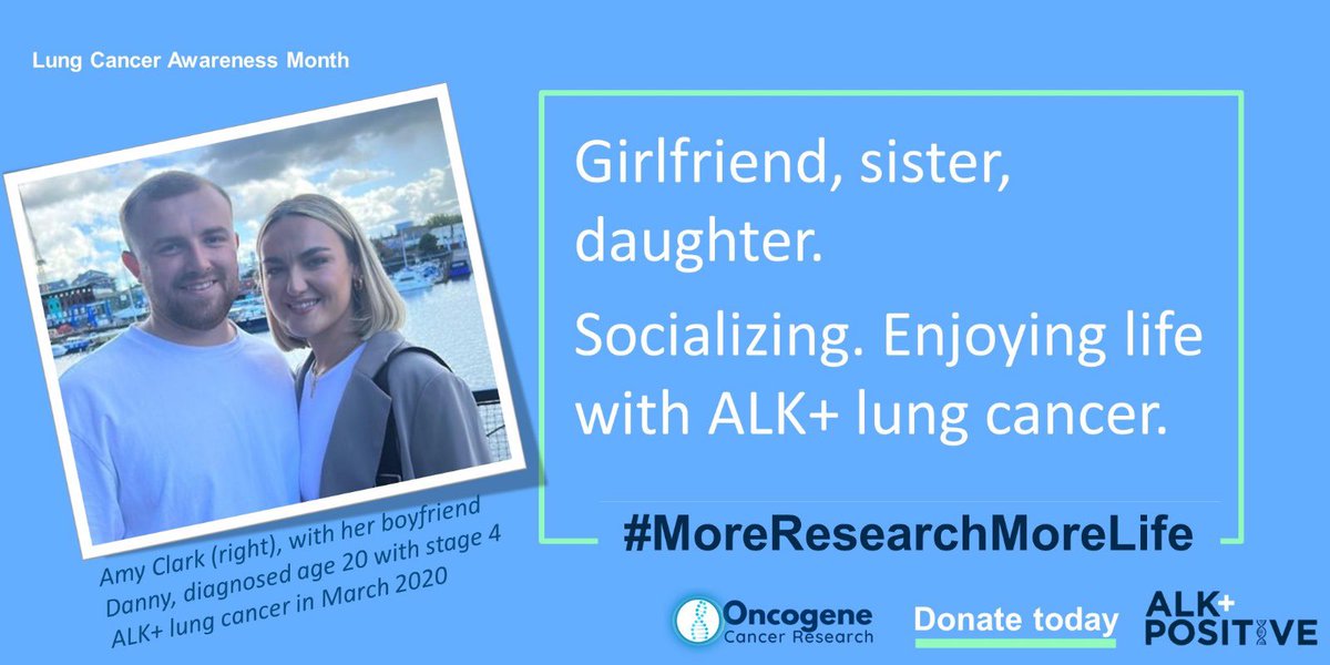 ALK+ #lungcancer is driven by an oncogene mutation, has no known causes &amp; affects younger people.

Like Amy. She had rib pain after a fall. Turned out to be ALK+ cancer, at age 20. Research brings Amy hope. Pls help fund hope justgiving.com/crowdfunding/y…

#LCAM #MoreResearchMoreLife