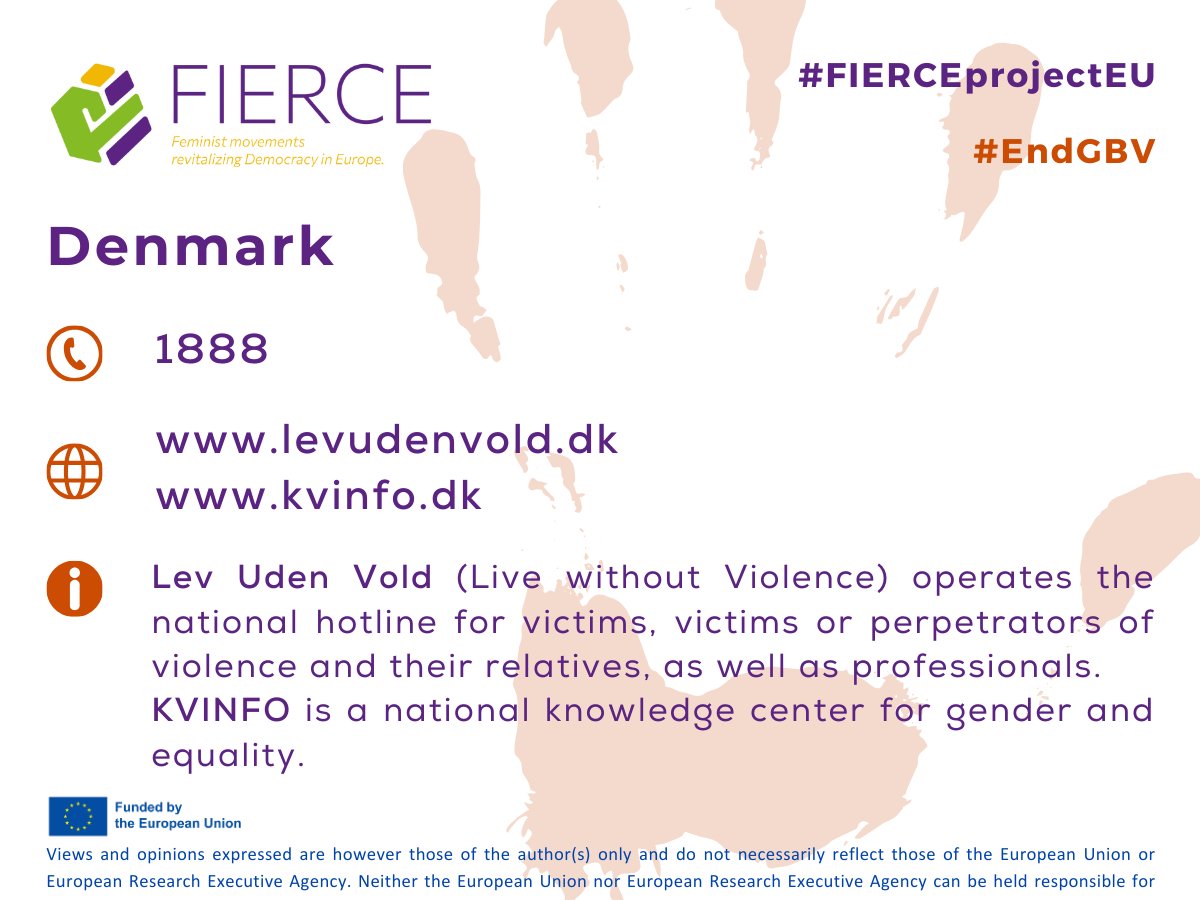 Fierceprojecteu's tweet photo. 🌟#FIERCEprojectEU countries against #GenderBasedViolence
For Denmark, key resources include Lev Uden Vold's national hotline https://t.co/fTcoIF1Zfz & KVINFO, a gender and equality center https://t.co/QDGkgLtMC4
#EndGBV
🔜 Stay tuned for more resources against #GBV https://t.co/c6zFvIXLWD