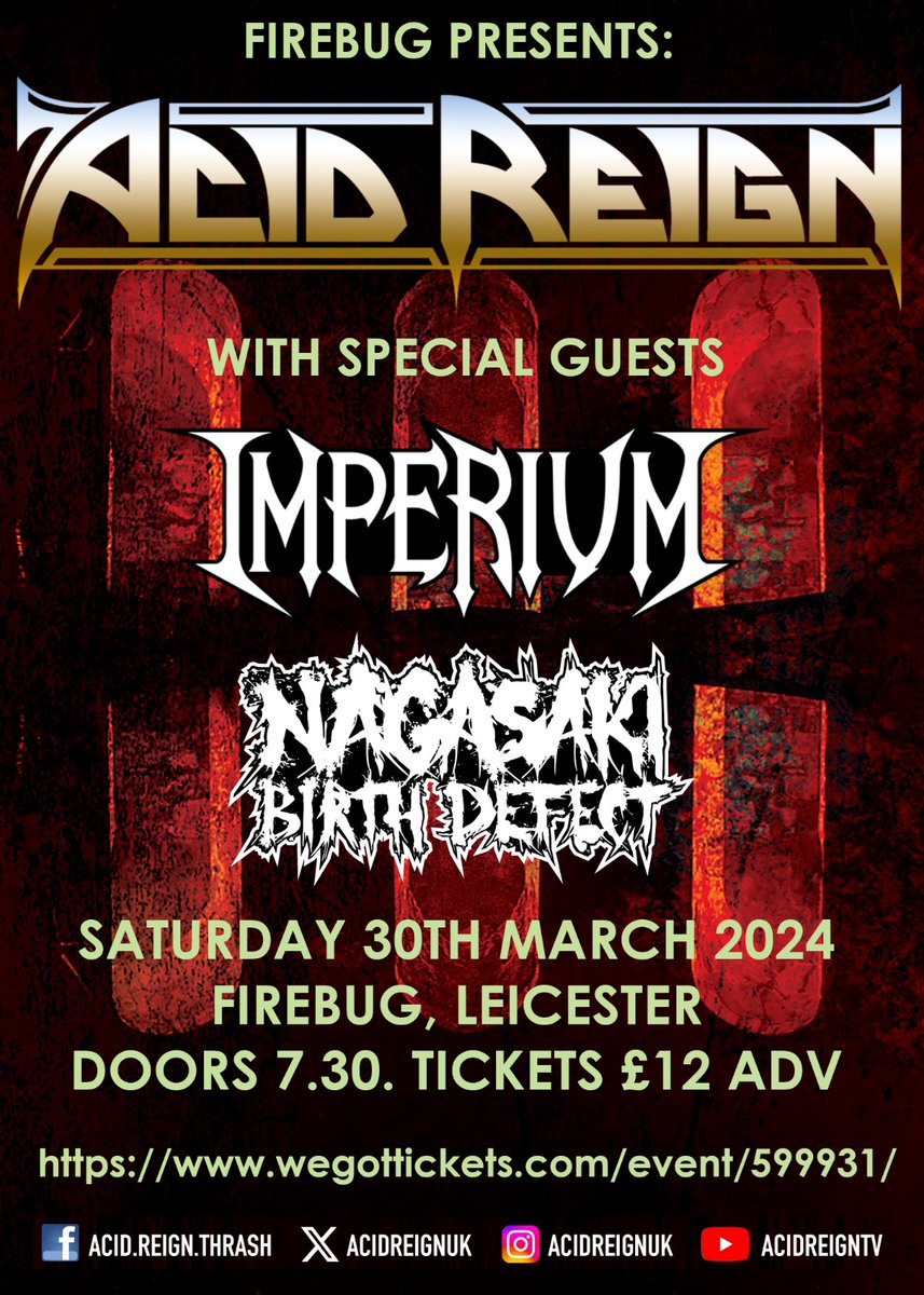 Our second show of 2024 is at Firebug as we return to Leicester for the first time since Uprising 2019 🤘 Tickets: wegottickets.com/event/599931/?…