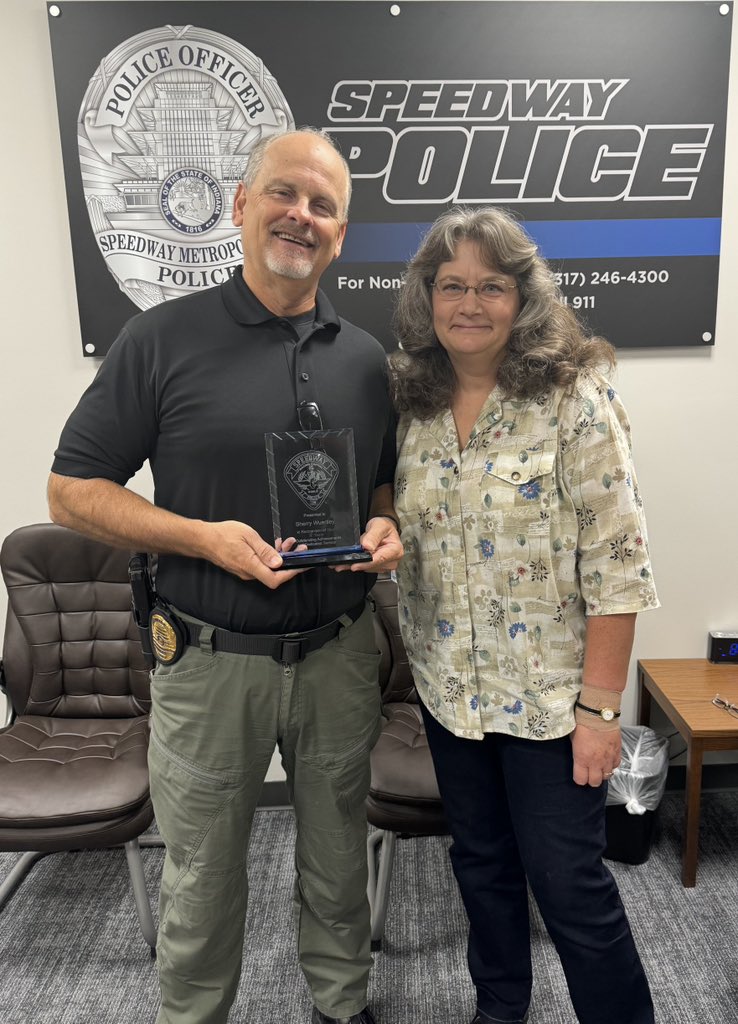 Congratulations to Sherry Wuertley on 30 years with the Speedway Police Department. Sherry is the department’s Records Coordinator and is an important part of our daily operations. Keep up the great work Sherry!