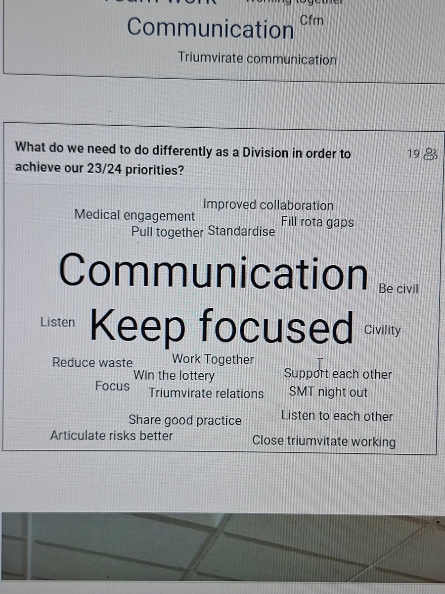 Fantastic morning spending time with the division of medicine looking at priorities achieved over last 6 months and plans for the forthcoming 6 months...fantastic groups of individuals working together to support their division, patient care and each other @LMR_1976