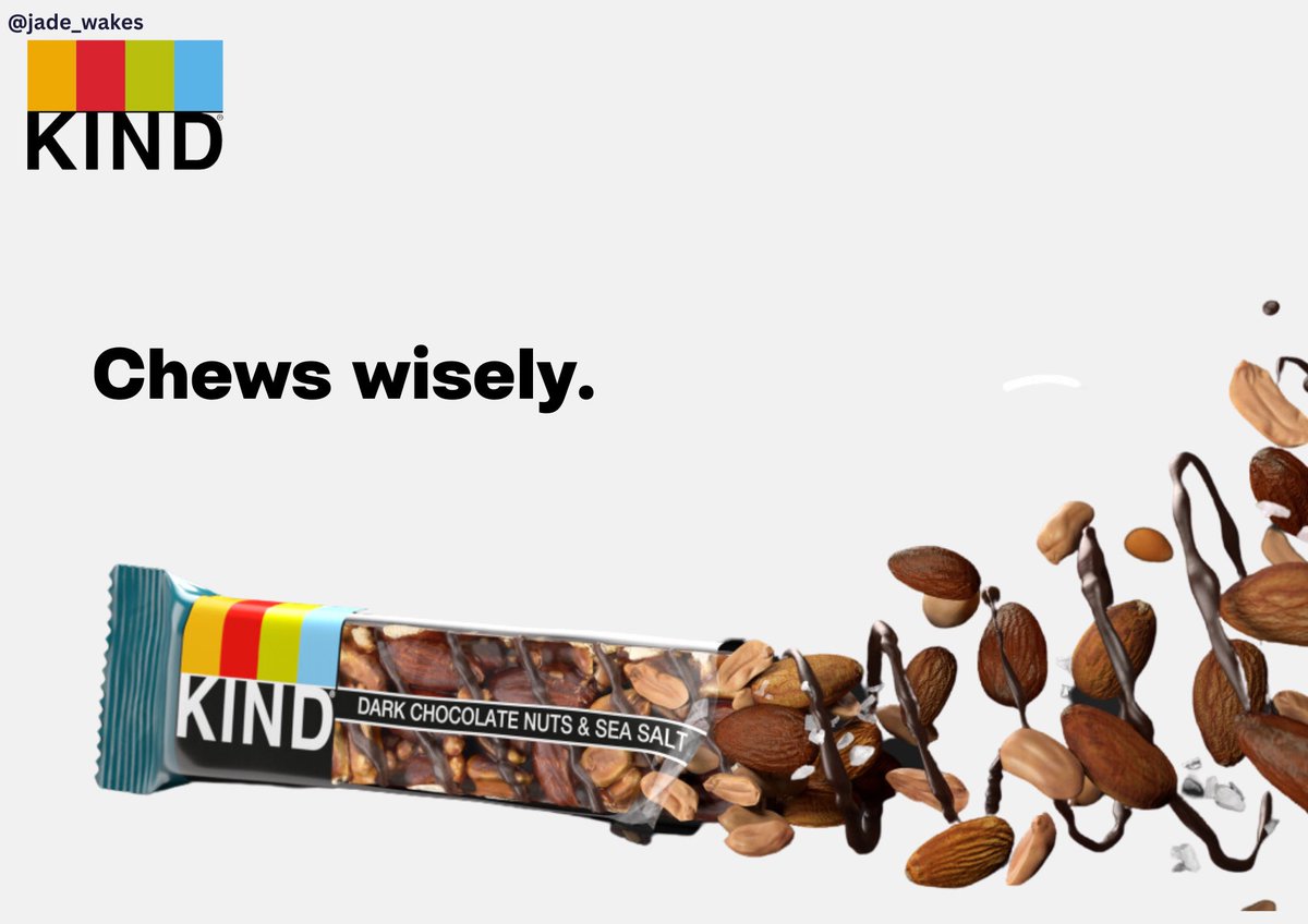 Create <a href="/OneMinuteBriefs/">One Minute Briefs ⏱️</a>
posters to celebrate the launch of the new <a href="/KINDSnacksUK/">KINDSnacksUK</a> #ChocChipCashew bar.

“Chews wisely”