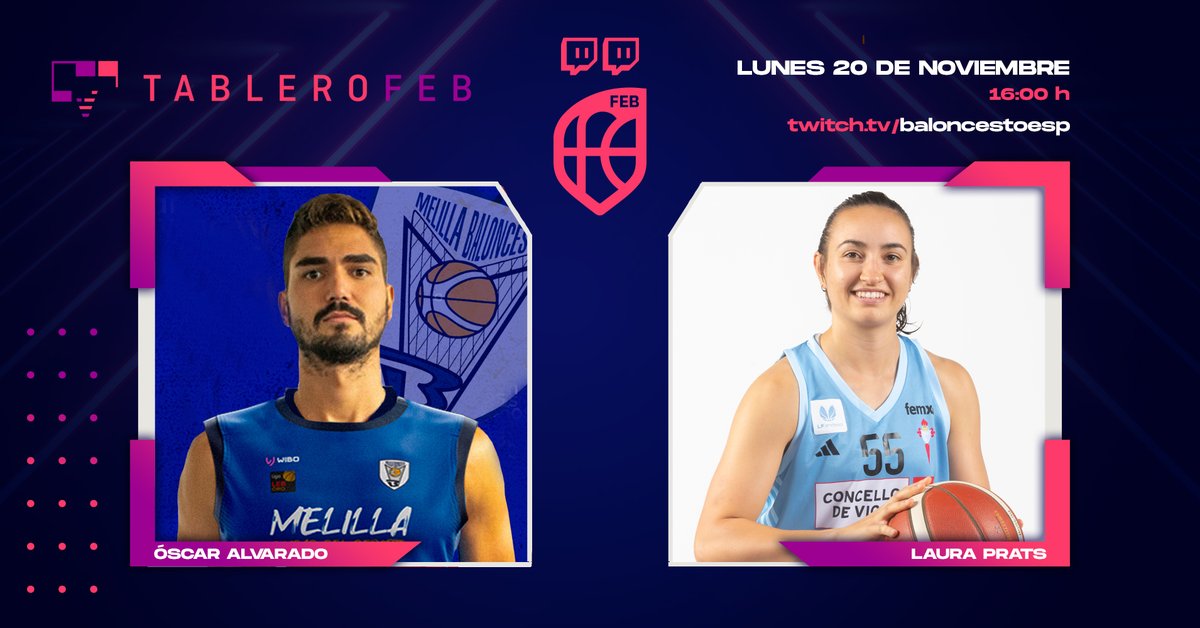 💜 <a href="/TwitchES/">Twitch ES</a> | Esta tarde llega un #TableroFEB con mucho talento en directo (16h) 🎊

👨‍💻 Qué le preguntarías a nuestros invitados❓

⛹️‍♂️ #LEBOro:
✅ <a href="/OpuntoApunto/">Oscar Alvarado</a> - <a href="/melillabcto/">Club Melilla Baloncesto</a> 

⛹️‍♀️ #LFEndesa:
✅ <a href="/PratsLau/">Lau_prats</a> - <a href="/Celtabaloncesto/">CELTA BALONCESTO</a> 

📺 Acompáñanos en directo ⬇️
twitch.tv/baloncestoesp