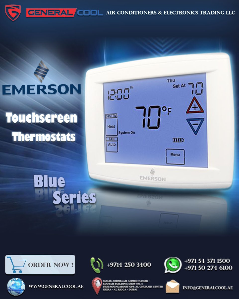 Touchscreen Emerson Thermostats- Blue Series 12 Inch

Visit our Website: generalcool.ae

#emerson #thermostat #nearme #emersonthermostat #programemersonthermostat #backlight #bluelight #turnoff #coolsavings #notturning #acthermostat #dubai #acremote #uae #buy #sale