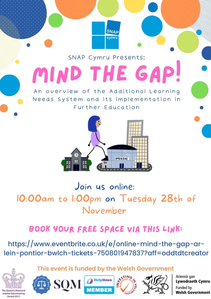 Are you a parent or carer wanting to know more about the new Additional Learning Needs (ALN) system in Wales and it's implementation in Further Education?

If so, come take a look at our FREE online event on the 28th of November from 10:00am - 13:00pm!🥳

eventbrite.co.uk/e/online-mind-…