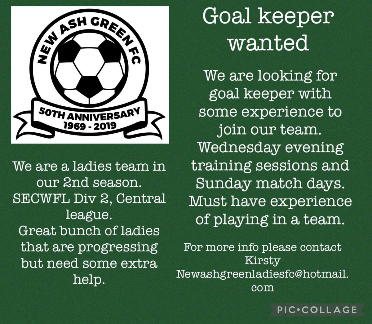 If any female GKs are looking for a local, no pressure team, please contact me