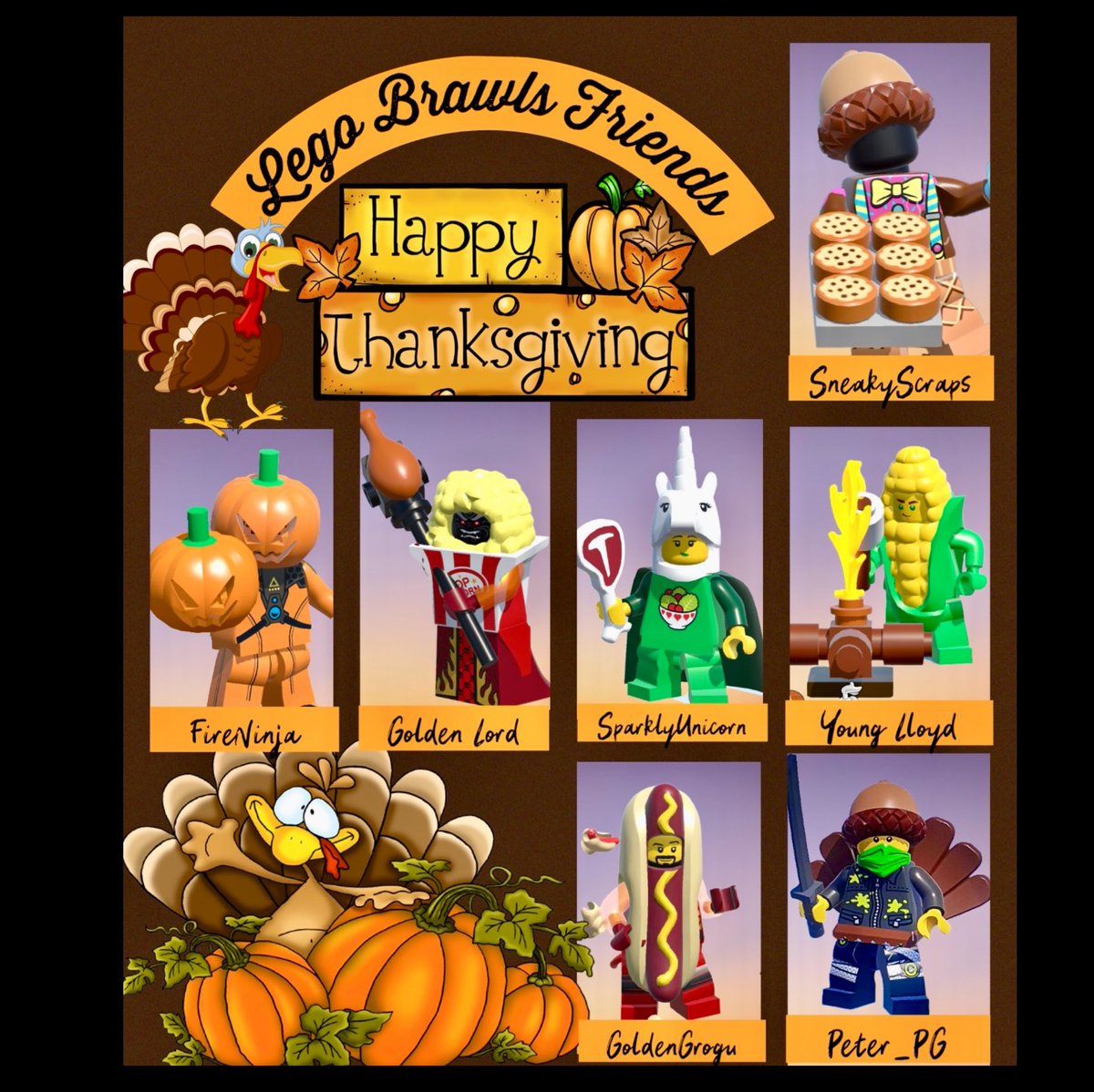 Happy Thanksgiving! A few "Lego Brawls Friends" discord members show off their food-inspired Brawlers 
(feel free to share)
#legobrawlsgame #lego #Thankful
