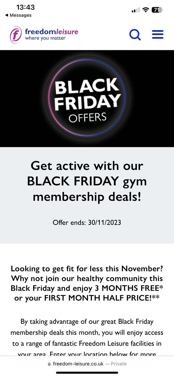 LifeByBen's tweet photo. @FreedomLeisure no one ever calls me back when I enquire.. now I get a Black Fridays deal.. but no prices or ability to join.. as a web developer I find the whole site rather frustrating. https://t.co/SMobaT4yM0