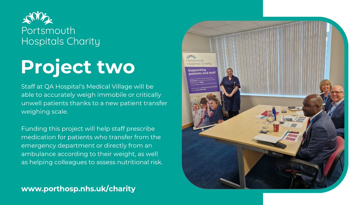 Now we have the Weigh On Your Way project presented by the Trust's Steph Le Petit. 

Steph explained how QA's Medical Village staff will be able to accurately weigh immobile or critically unwell patients thanks to a new patient transfer weighing scale. 

Funding ✅️