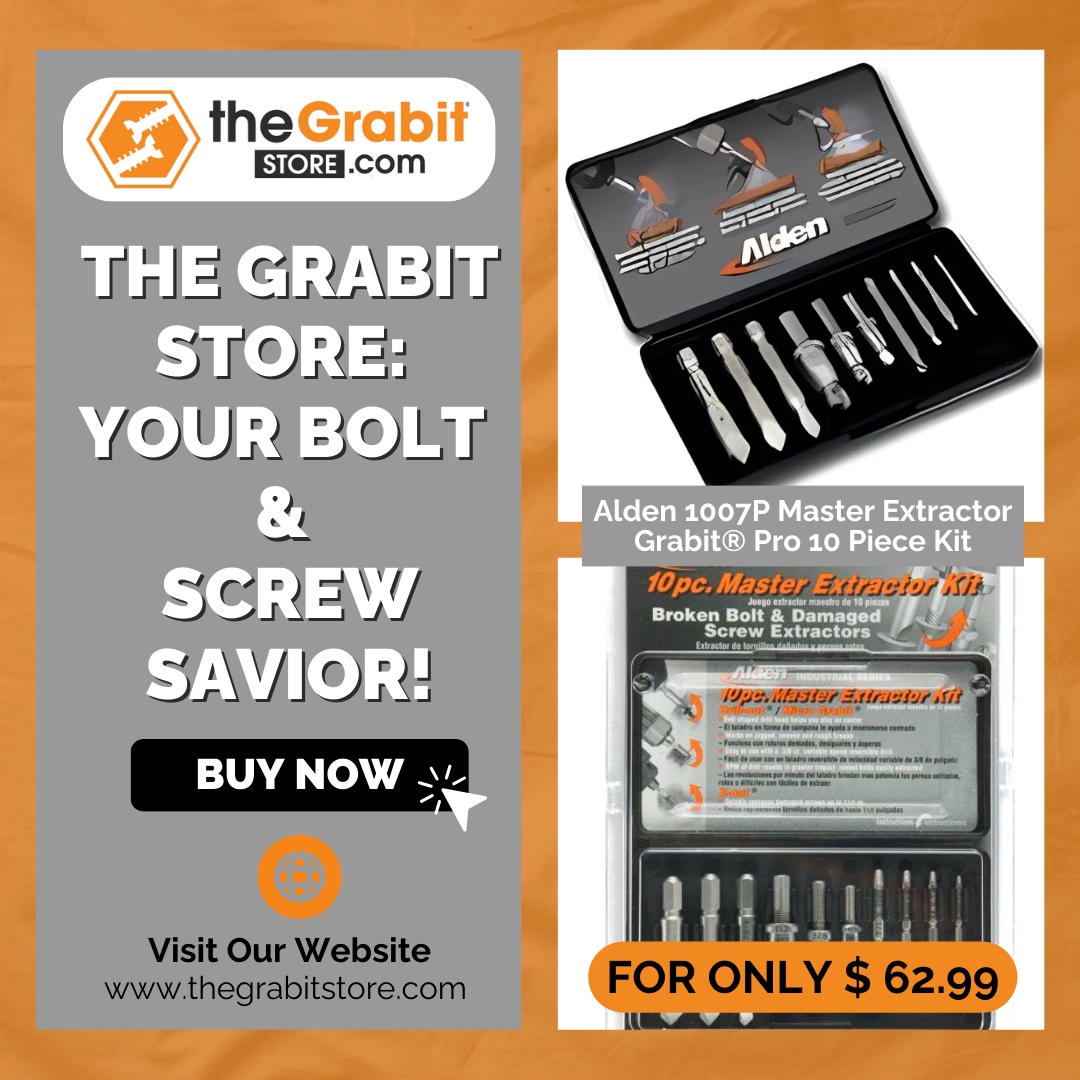 Grabitpro's tweet image. The Grabit Store: Your bolt &amp;amp; screw savior! Alden 1007P Master Extractor Grabit® Pro 10 Piece Kit for only $62.99. 

Your toolkit upgrade awaits. 

🔩 #ToolkitUpgrade #BoltSaviors 

🌐thegrabitstore.com

#StrippedScrew #Grabit #TheGrabit #BrokenScrew