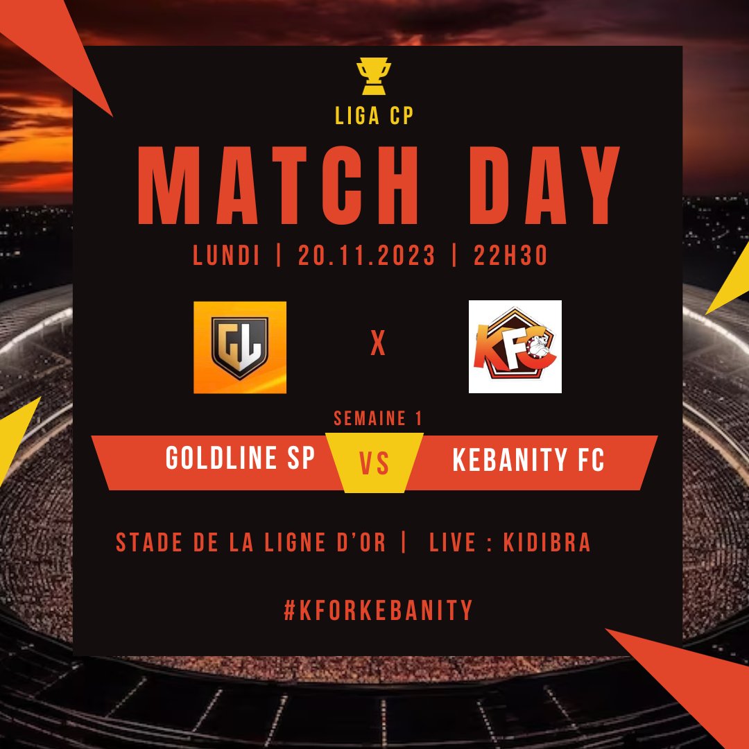 KebanityFC's tweet photo. JOUR DE MATCH !  

🏆 Derniers matchs de poule de @LIGACP_
🤝VS @GoldLineSP &amp; @OsEstudantesXXX
🕒 22H30 &amp; 23H
📷 https://t.co/v7dRJD1TWh 
👊 #KForKebanity

GL HF https://t.co/ux8zqDcmkS