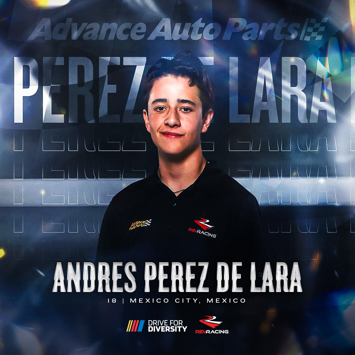 2024 Rev Racing <a href="/ARCA_Racing/">ARCA Menards Series</a> Series driver, <a href="/andresplg2/">Andres Perez de Lara</a> from Mexico City, Mexico.

<a href="/Max_Siegel/">Max Siegel</a>  | <a href="/NASCAR/">NASCAR</a>  | @NASCARRoots | <a href="/NASCARDiversity/">NASCAR Drive for Diversity</a>