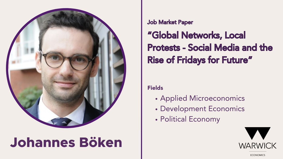 Meet our #EconJobMarket candidate Johannes Böken! In his job market paper, he shows the role of global network effects in organising collective action in the age of social media. Learn more about Johannes: buff.ly/3MT6Eqe