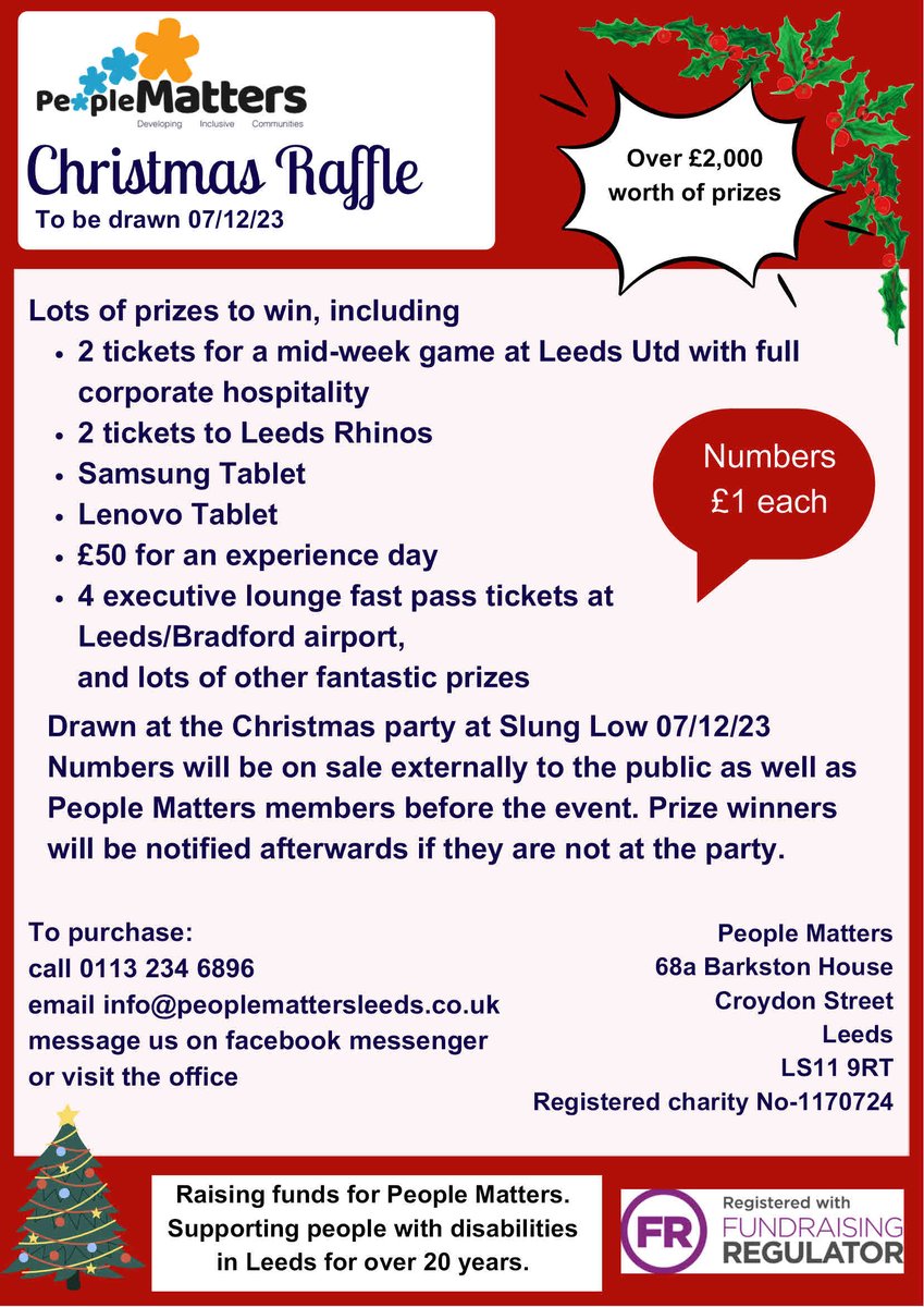Great news, there is still plenty of time to get your raffle numbers here gofund.me/1a8dec24 #LUFC #LeedsRhinos #ChristmasRaffle #InLeedsPeopleMatter