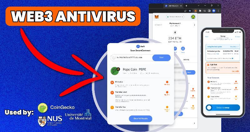 DeFi's tweet photo. New Web3 Vulnerabilities &amp; Frauds appear daily 👎

How can you be sure you have never interacted with them? 
🤷‍♂️ Exactly. You can't.

It took YEARS to build your net worth. Don't lose it in seconds!

⚡️ Scan any Web3 Token or Smart Contract before interacting with it. 

It's free.