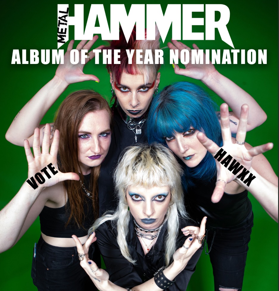 Our debut album ‘Earth, Spit, Blood and Bones’ has been nominated for the @MetalHammer ALBUM OF THE YEAR LIST!!!🥰🥹 This is a massive honour, thank you so much @MetalHammer . This is a one click voting system so please vote HAWXX 🤟: bit.ly/VoteHAWXX🧡