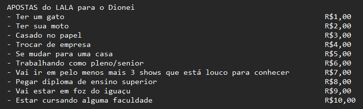 BubiKazam's tweet photo. Apostas do Lala sobre o @dionbiancha  no dia 20/11/2023 https://t.co/WnqIAQTcgf