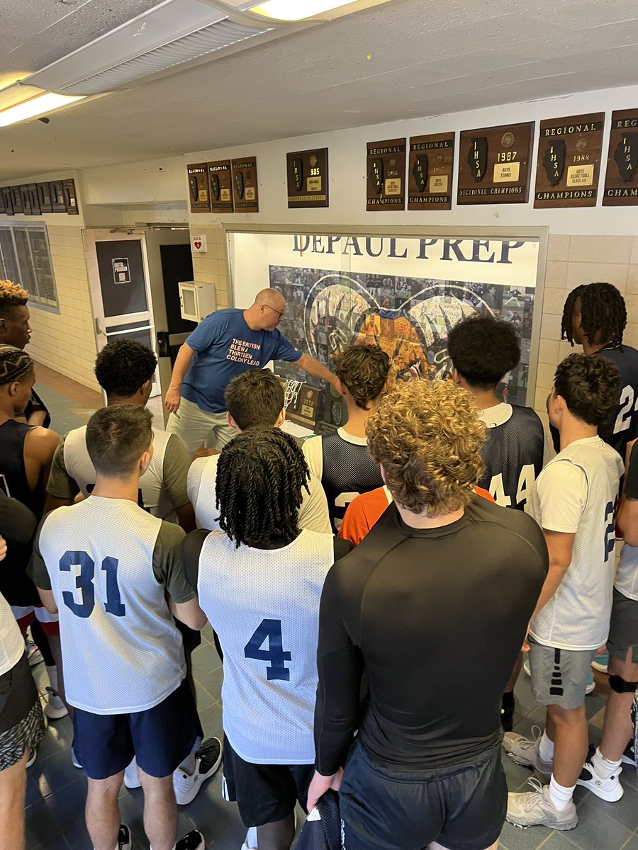 d219packman's tweet photo. Quick @DePaulPrepMBB history lesson before the first game of the year. An annual tradition honoring the amazing players and coaches that built a championship caliber program. Proud to #BeARam
@DePaulPrepAD 
@DePaulPrep 
@DePaulPrepAlum https://t.co/quY1gtcss9