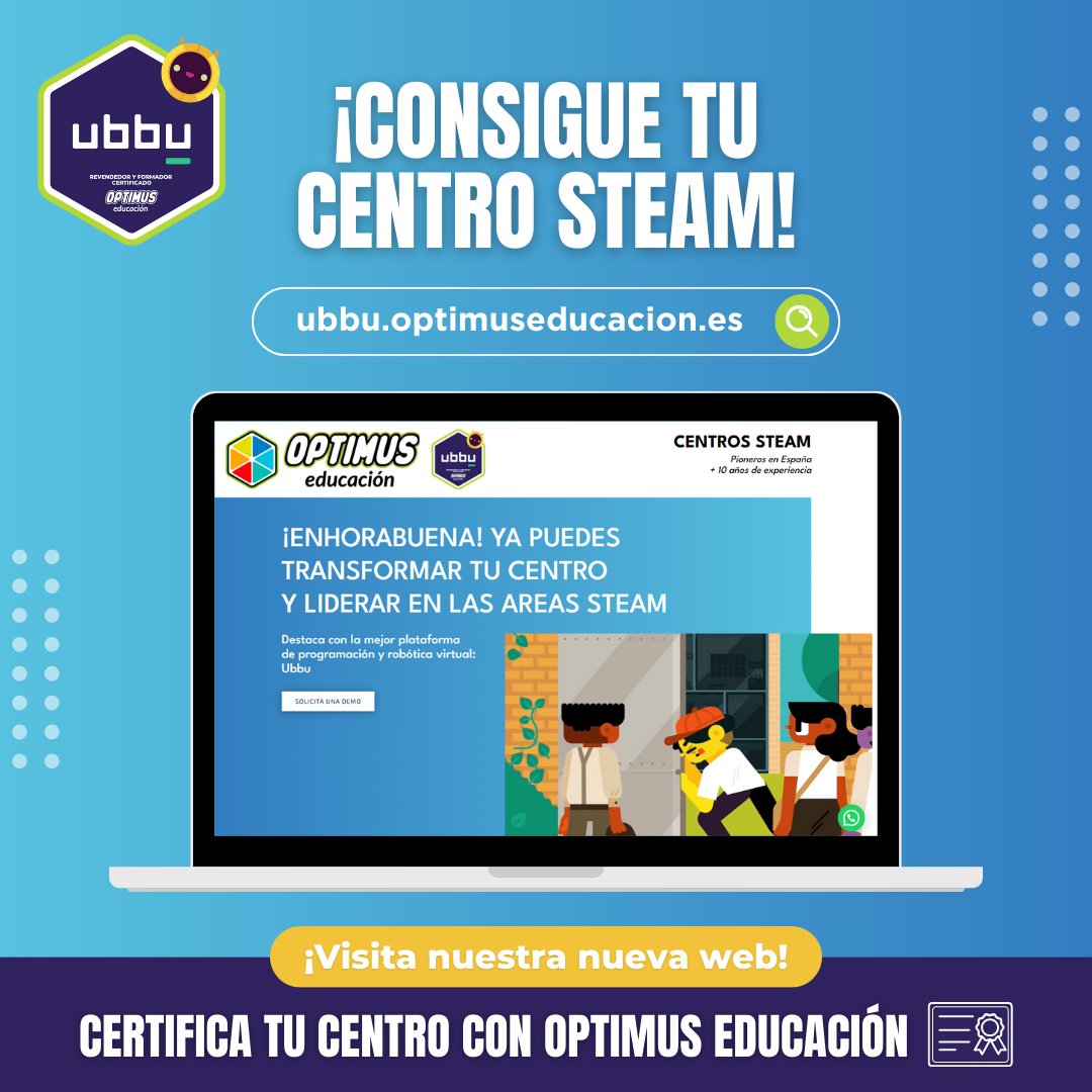 ¡Explora nuestra nueva web! Descubre todo sobre Ubbu y cómo certificar tu centro como un espacio STEAM con Optimus Educación 🚀 

Potencia la educación de tus estudiantes con nuestras innovadoras soluciones✨

📲bit.ly/ubbu-optimus
🌐ubbu.optimuseducacion.es