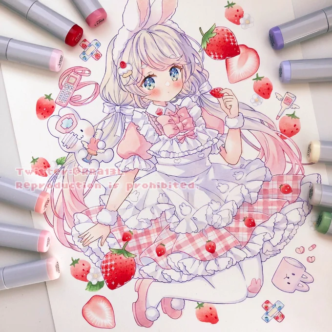 今年の初めに描いたいちごの看護師さんをリメイク#コピック 