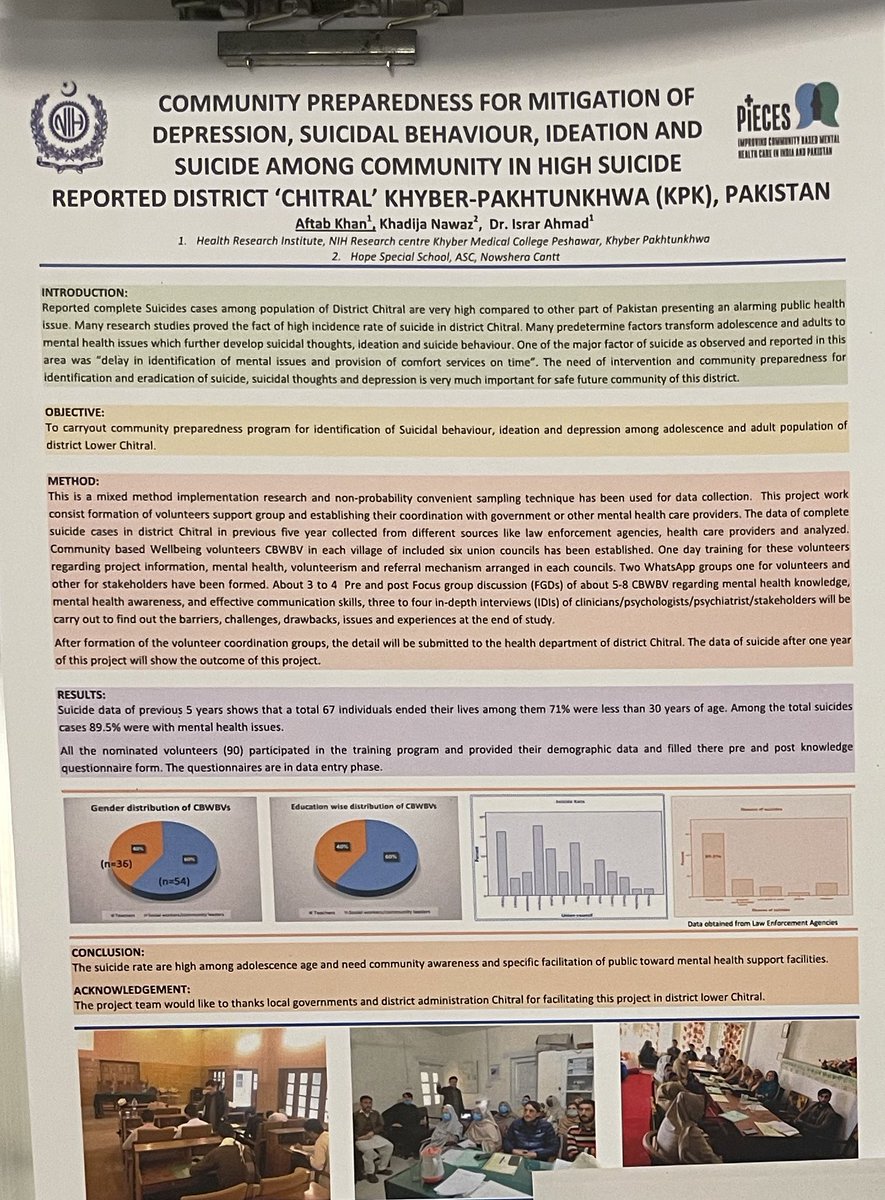 Joining us from KPK, Aftab Khan from NIH shared findings from his innovative Small Scale Research Grant on a critical public health issue - building preparedness through community-based volunteers for #suicidemitigation among youth in remote Chitral @PiecesResearch @IRDGlobal
