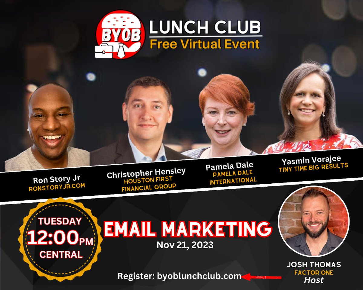 What are you doing tomorrow for lunch?

Want to join me and some badass entrepreneurs?
 
We are going to discuss Email Marketing.

Comment BYOB if you want an invite 📷📷📷