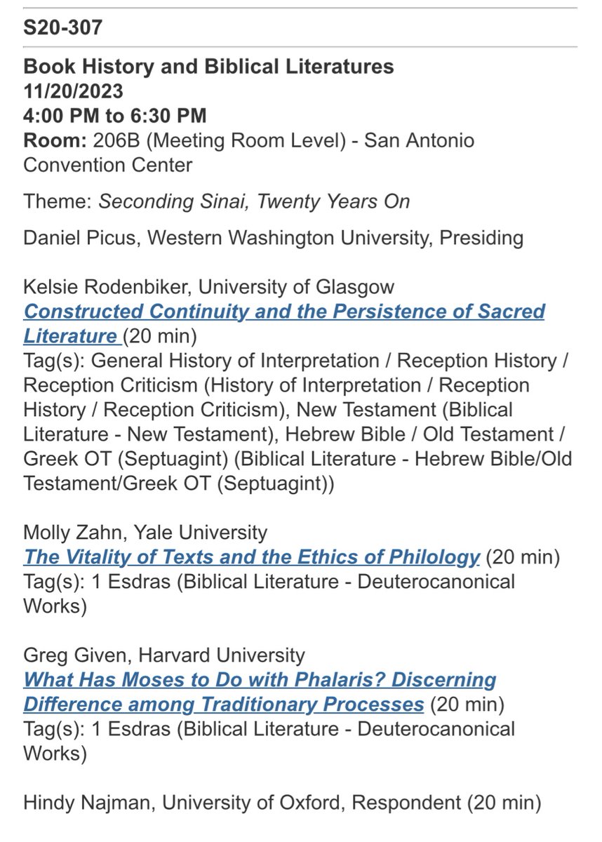Centre for the Study of the Bible (@ocsb_oxford) on Twitter photo Today at 4pm in CC-206B, come hear this fantastic panel speak about <a href="/HindyNajman/">Hindy Najman</a>’s Seconding Sinai, twenty years on! @kelsbot <a href="/GregGiven/">Greg Given</a> #aarsbl23 Today at 4pm in CC-206B, come hear this fantastic panel speak about <a href="/HindyNajman/">Hindy Najman</a>’s Seconding Sinai, twenty years on! @kelsbot <a href="/GregGiven/">Greg Given</a> #aarsbl23