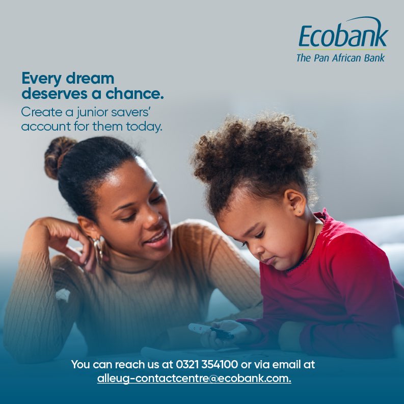 EcobankUganda's tweet image. Empower your child’s dreams with a Junior Savers’ Account! 

 Call us at 0321 354100 or email alleug-contactcentre@ecobank.com to get started today. Every dream deserves a chance!

#ChildprotectionMonth
#MoreSecure 
#GoForMore