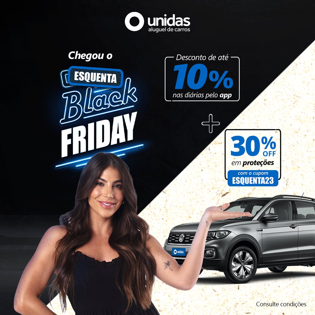 Era para ser uma surpresa, mas a empolgação da Carol foi mais forte. 👀💙

O Esquenta Black Friday Unidas vai te dar 30% OFF nas proteções do veículo + 10% OFF em reservas pelo app feitas de 20/11 a 23/11 com retiradas até 13/12! É só usar o cupom ESQUENTA23 no site ou app.