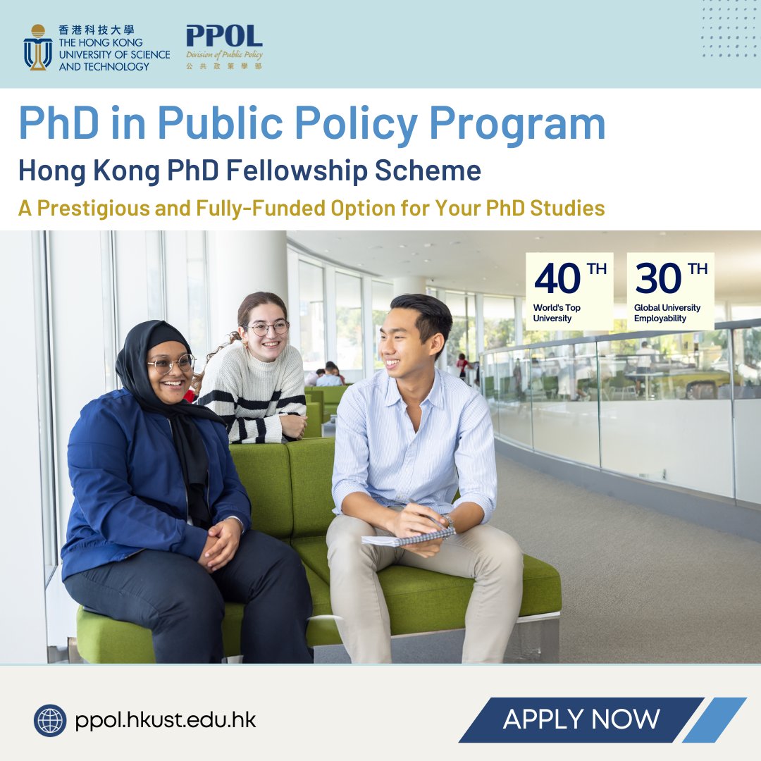 hkust_ppol's tweet photo. Do you devote yourself to being a policymaker in the future?

The fully-funded PhD program is calling for applications for The HK PhD Fellowship Scheme for the 2024/25 fall intake. Apply by 1 Dec 2023 at noon.
Info https://t.co/2sK5PnhpG6
Apply Now https://t.co/K3Y8Nce3sM https://t.co/yYkkWLW6Bu
