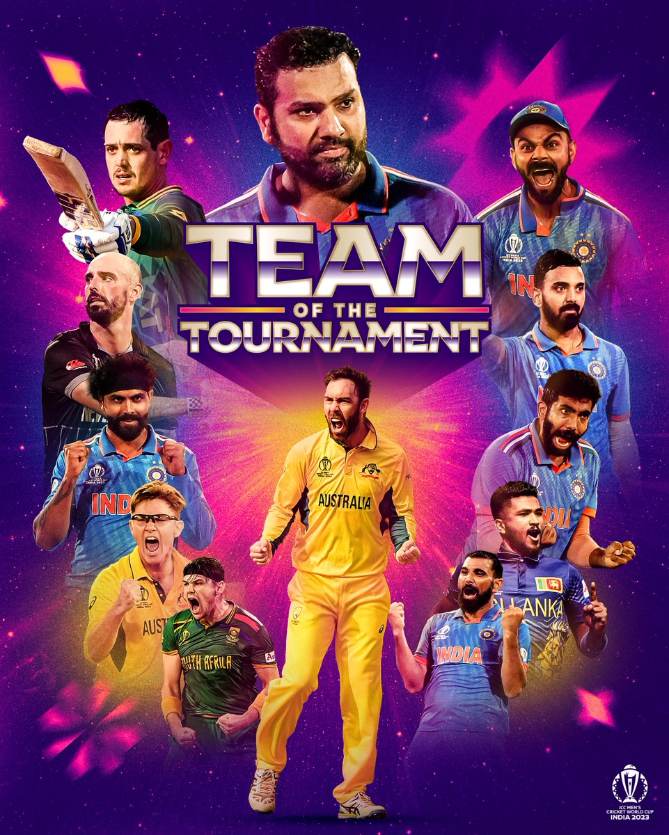 🇮🇳 x 6
🇦🇺 x 2
🇳🇿 🇿🇦 🇱🇰 x 1

Presenting the #CWC23 Team of the Tournament 👉 bit.ly/3R6y3as