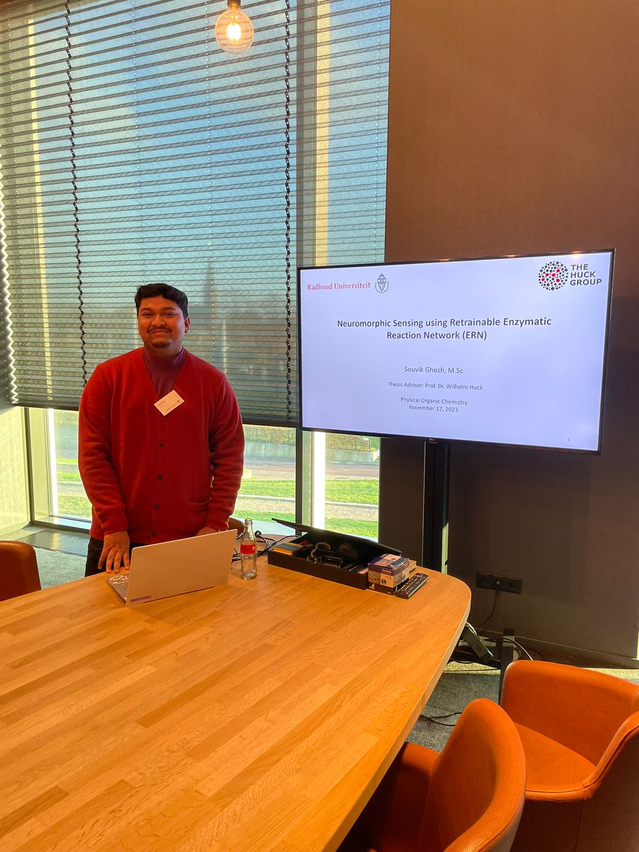 Last Friday our PhD student Souvik Ghosh (<a href="/souvik2197/">Souvik Ghosh</a> ) gave a pitch talk entitled "Neuromorphic Sensing using Retrainable Enzymatic Reaction Network" during annual symposium of the Institute for Molecules and Materials of <a href="/Radboud_Uni/">Radboud University</a> called #sIMMposium 😎👨‍🔬

#research #PhDlife