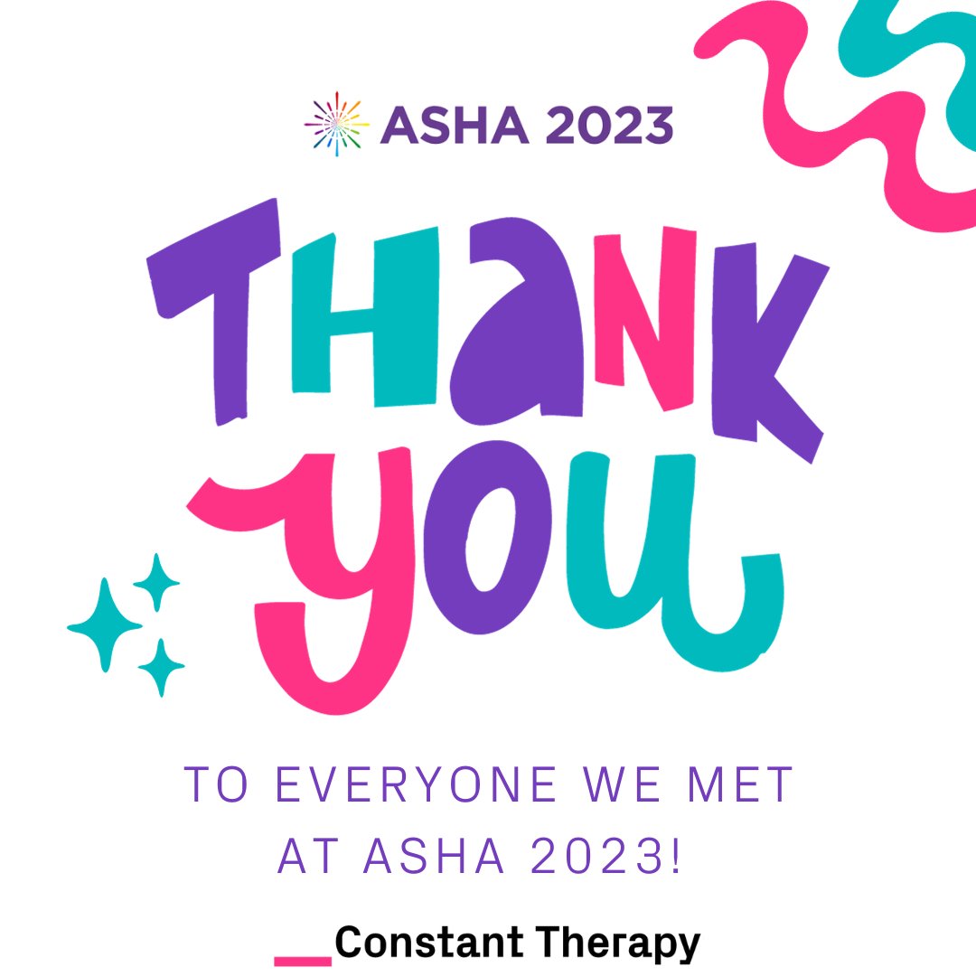 ConstantTherapy's tweet photo. We were so thrilled to participate in #ASHA23 and meet the wonderful clinicians and students who contribute so much to the field and to patients! Thank you to all who stopped by to meet our team and learn more about #ConstantTherapy!  
#IgnitingInnovation #ASHA23 #SLPpeeps https://t.co/w9qvlTnEZ5