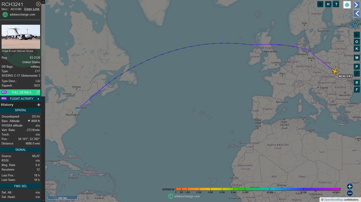 TheIntelFrog's tweet photo. SecDef arrived in Kyiv last night.
His ride was a US Air Force C-17A Globemaster III with a silver bullet VIP package.
#AE119D as RCH3241 https://t.co/gsW5s6Hu2o