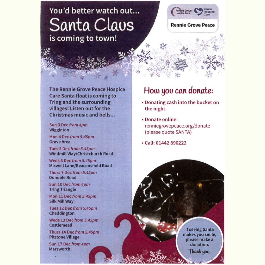 TringCouncil's tweet image. Check out the times Santa Claus will be around your street this year Tring
#Tring #RennieGrove #SantaFloat