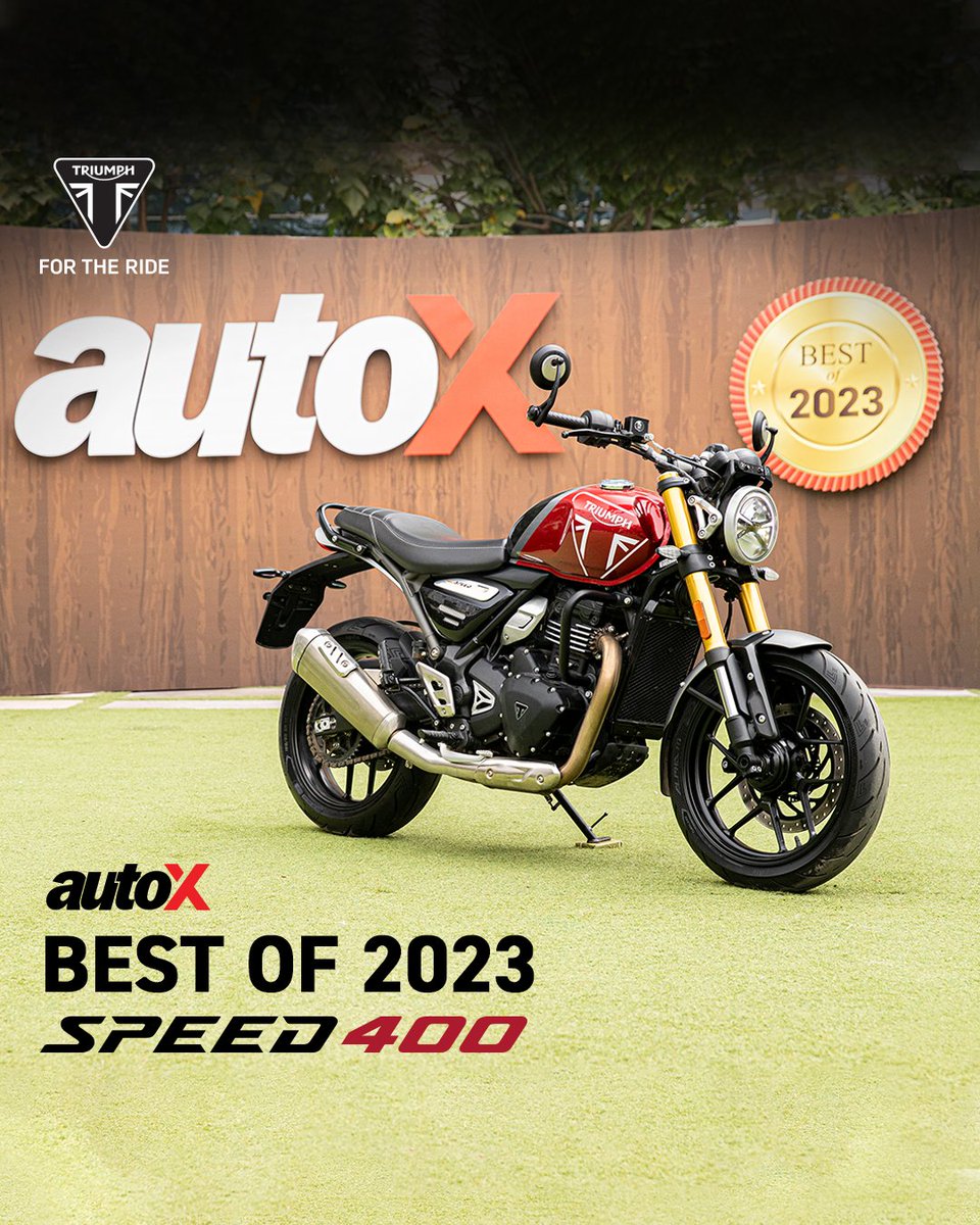 IndiaTriumph's tweet photo. Speed 400 - Crafted and perfected for a whole new generation of Triumph riders - wins the @autoxmag Best Of 2023 AutoX Award.
Thank you AutoX for the recognition, and congratulations to all proud owners of Speed 400!
#AutoXAwards #BestOf2023 #Speed400 #HaveItAll #BornTriumph https://t.co/34uumy7ZRd