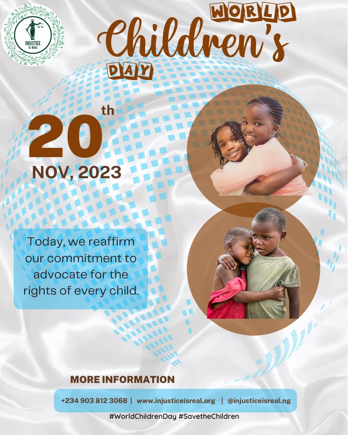 Injusticeng's tweet photo. Today, we reaffirm our commitment to advocate for the rights of every child.
#injusticeisreal #worldchildrensday #worldchildrensday2023 #donation #charityevent #nigeriacharity #unicef #childrenclothing #education #childrencampaign
@unitednations
@UNICEF_Nigeria
@UNICEF https://t.co/hOBBp4hNB9