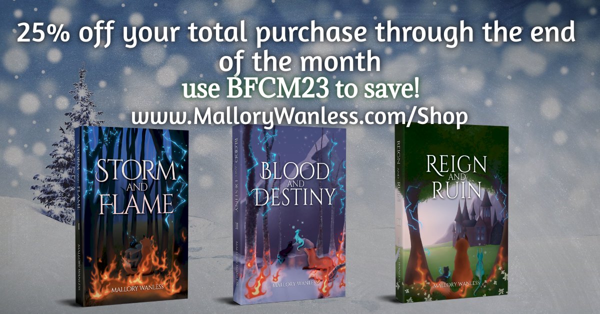 On my website, I'm offering 25% off your total purchase with the code BFCM23 for the rest of the month! That includes the complete trilogy sets, as well as the USPS Warped Edition. If you like #foundfamily vibes &amp; #lowspice #youngadultfantasy, here you go!
mallorywanless.com/shop