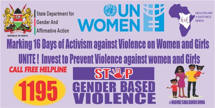 #16DaysOfActivism UNITE! Invest to prevent violence against Women and Girls. Call 1195! @unwomenkenya @gender_ke @NGECKenya @CREAWKenya @040County @USAIDKenya @citizentvkenya @SafaricomFDN @KenyaRedCross @MSF @TetraTechIntDev @CanadaKenya